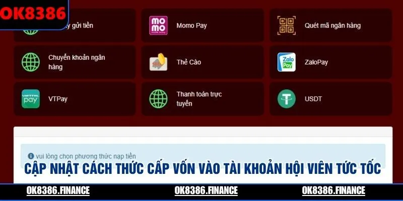 Cập nhật cách thức cấp vốn vào tài khoản hội viên tức tốc